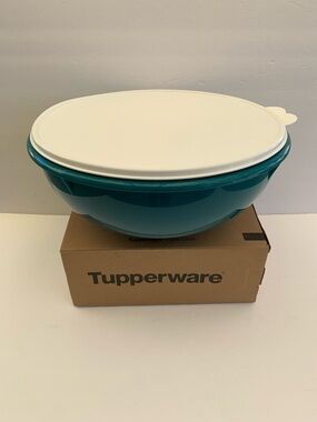 Tupperware Teal Mixing Bowl with White Lid 6.5 L